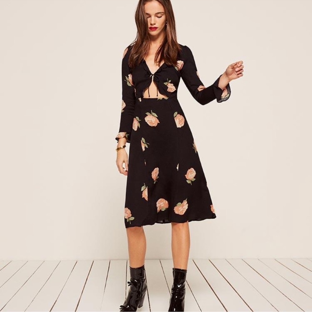 Reformation Heidi Dress Black/Rose Print